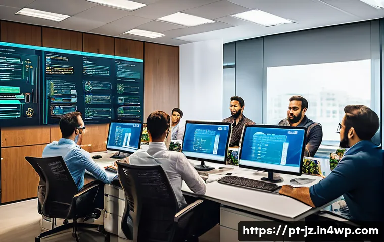 소셜 엔지니어링 방어를 위한 비상 대응 계획 - A modern office scene in Brazil showing a diverse team of professionals engaged in a cybersecurity t...