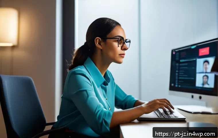 소셜 엔지니어링 공격 방지를 위한 비밀번호 관리 - A modern office setting with a focused professional woman of Brazilian descent sitting at a sleek de...